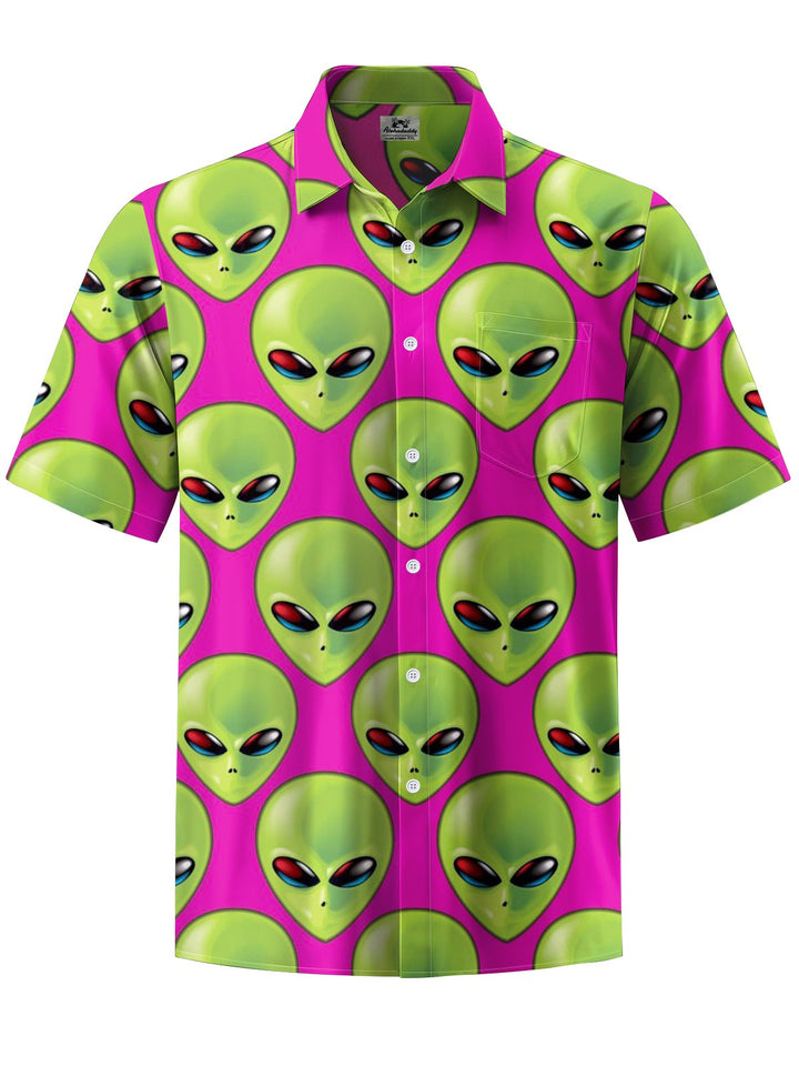 Alohadaddy® Casual Alien Contrast Art Print Chest Pocket Men&