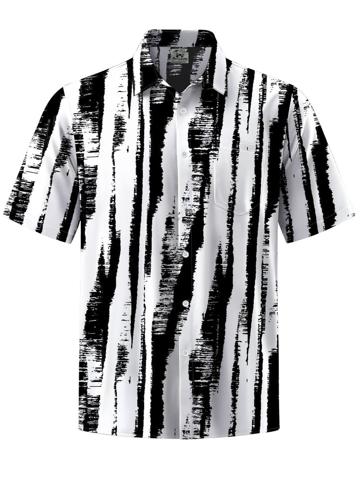 Alohadaddy® Casual Stripe Art Print Chest Pocket Men&