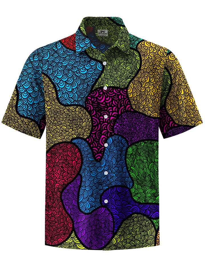 Alohadaddy® Vintage Geometric Art Print Chest Pocket Men&