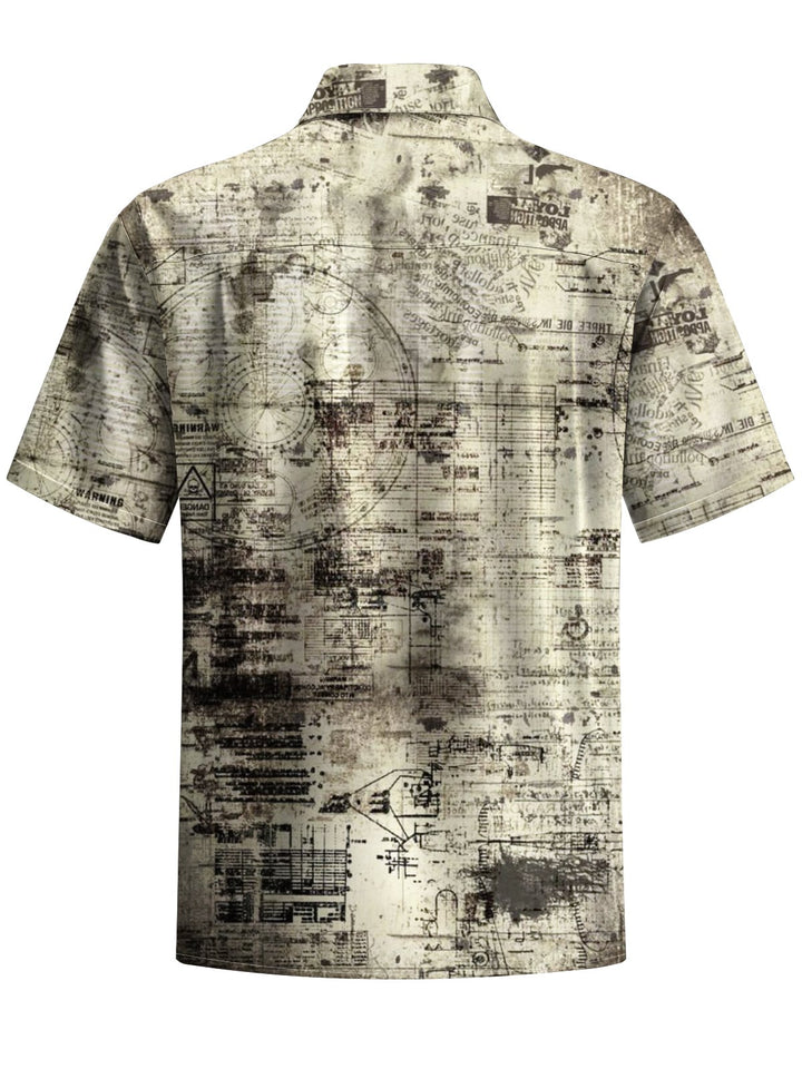 Alohadaddy® Vintage Nautical Art Print Chest Pocket Stretch Men&