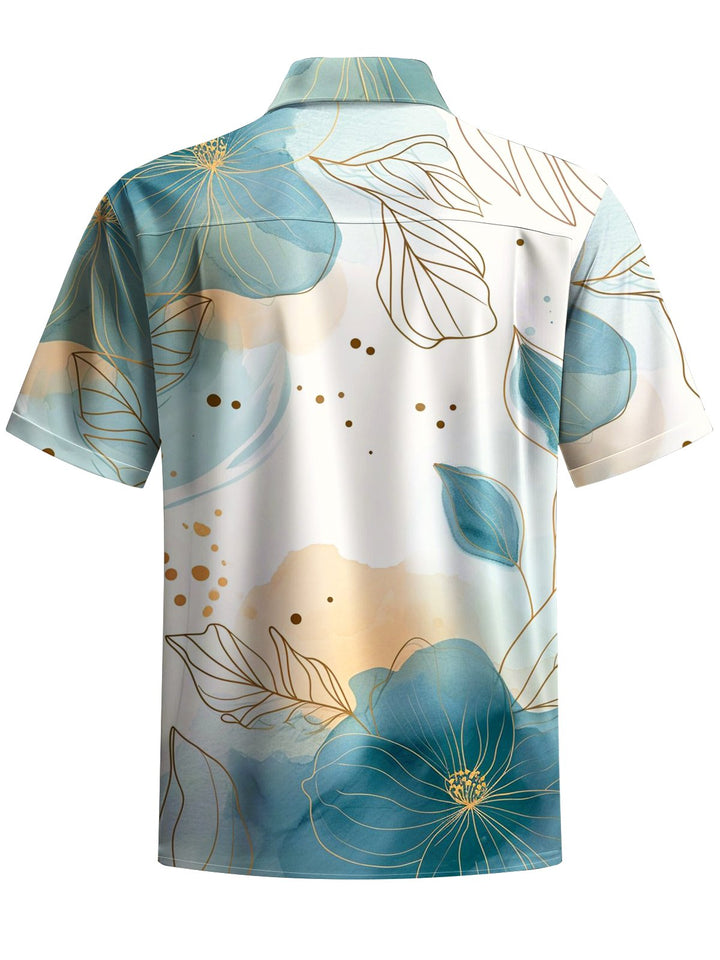 Alohadaddy® Casual Floral Art Print Chest Pocket Men&