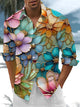 Alohadaddy® Casual Floral Art Print Stretch Men's Pocket Long Sleeve Shirt Big & Tall