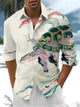 Alohadaddy® Casual Ukiyo-e Turtle Print Art Pocket Stretch Men's Long Sleeve Shirt Big & Tall