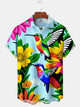 Alohadaddy® Hawaiian Hummingbird Plant Print Men's Short Sleeve Shirt with Stretch Pockets Big & Tall