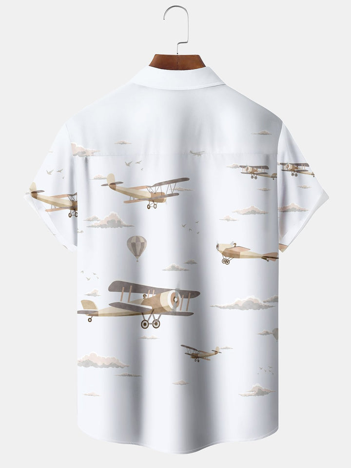 Alohadaddy® Casual Biplane Print Pocket Elastic Button Men&