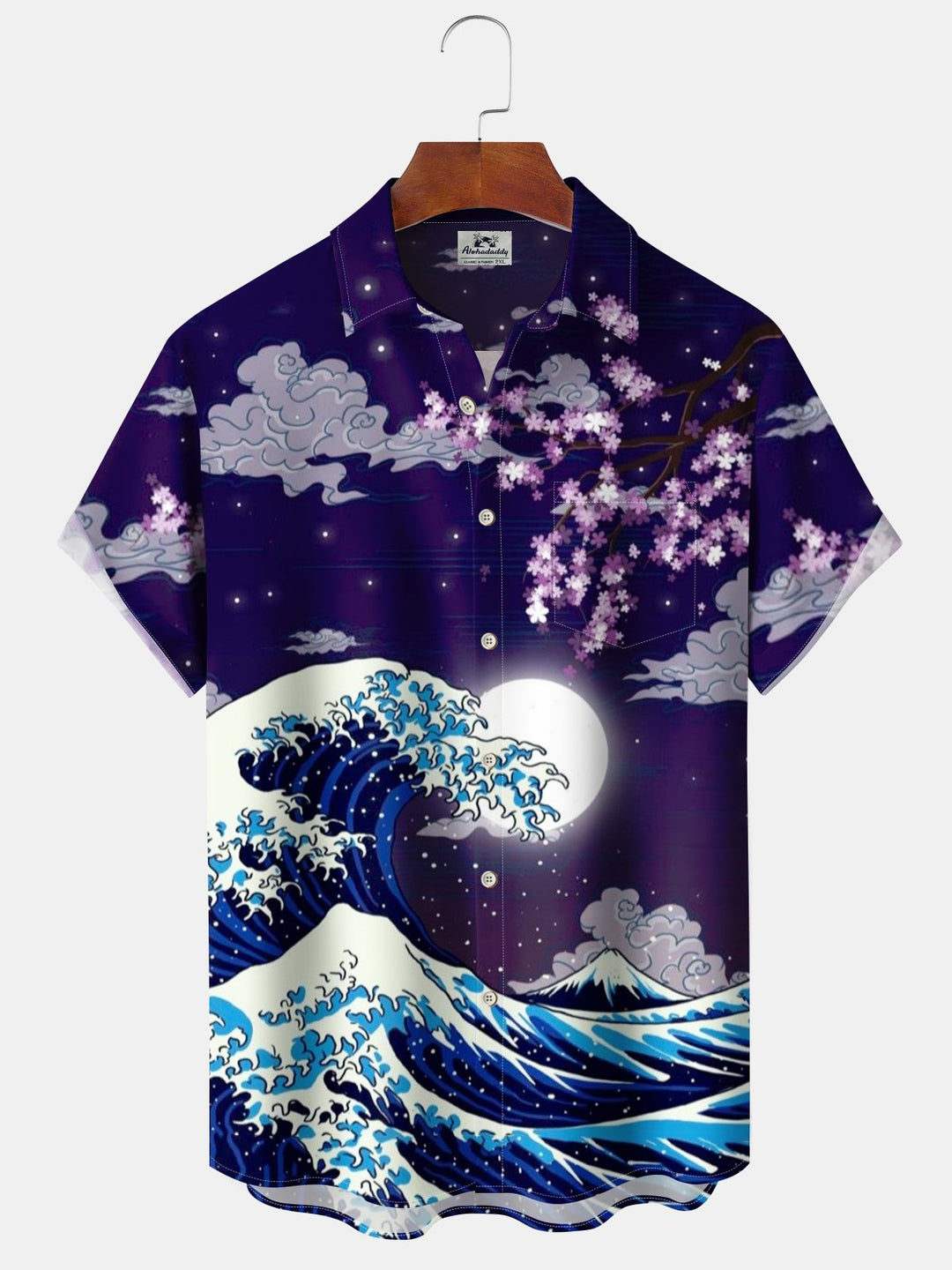 Alohadaddy® Vintage Ukiyo-e Wave Cherry Blossom Print Pocket Stretch Men&
