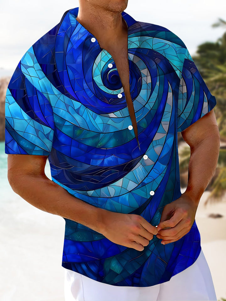 Alohadaddy® Retro Spin Geometric Print Pocket Stretch Men&