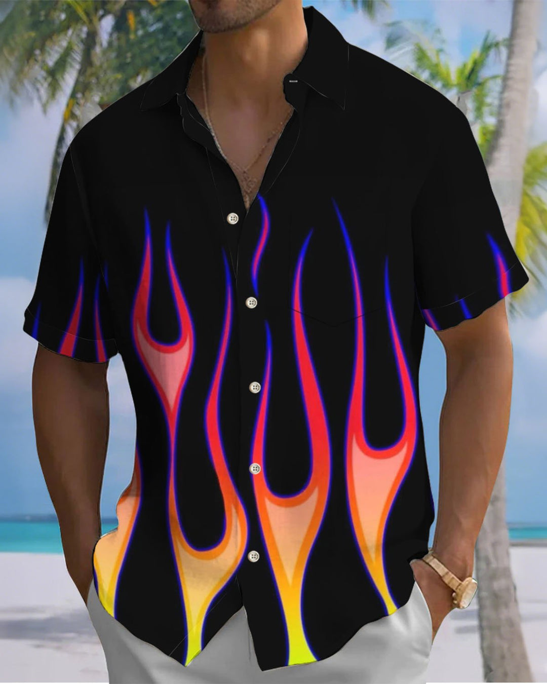 Alohadaddy® Casual Geometric Flame Print Art Stretch Men&