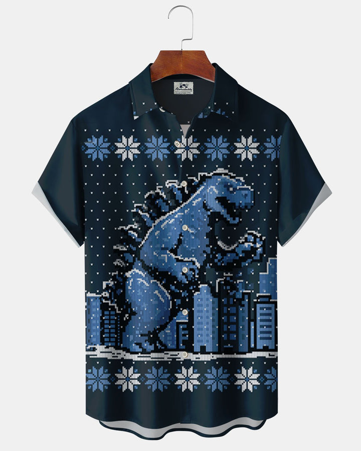 Alohadaddy® Holiday Christmas Monster Print Art Stretch Button Pocket Men&