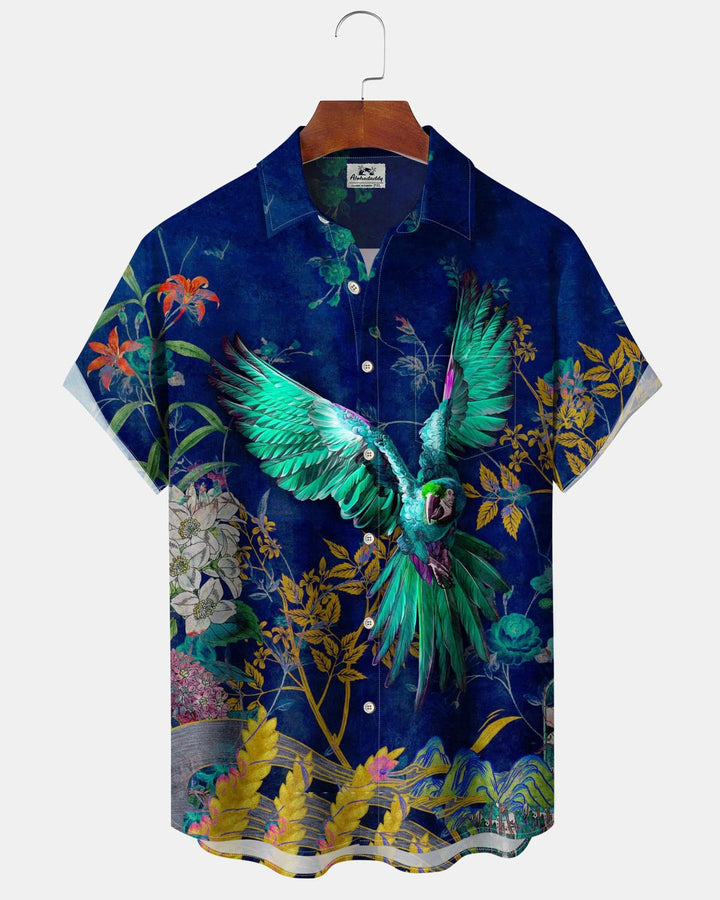 Alohadaddy® Retro Palace Style Parrot Print Art Button-Up Pocket Men&