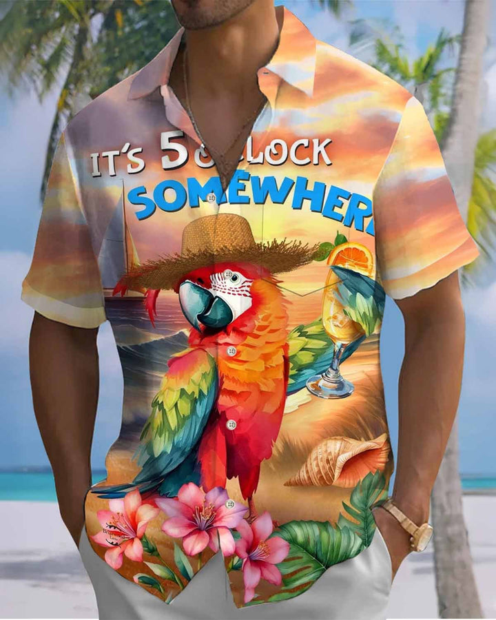 Alohadaddy® Hawaiian Parrot Print Art Pocket Button Cardigan Men&