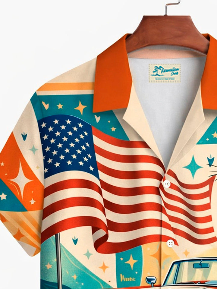 Alohadaddy® Hawaii Retro Geometric Atomic Cat Flag Print Men&