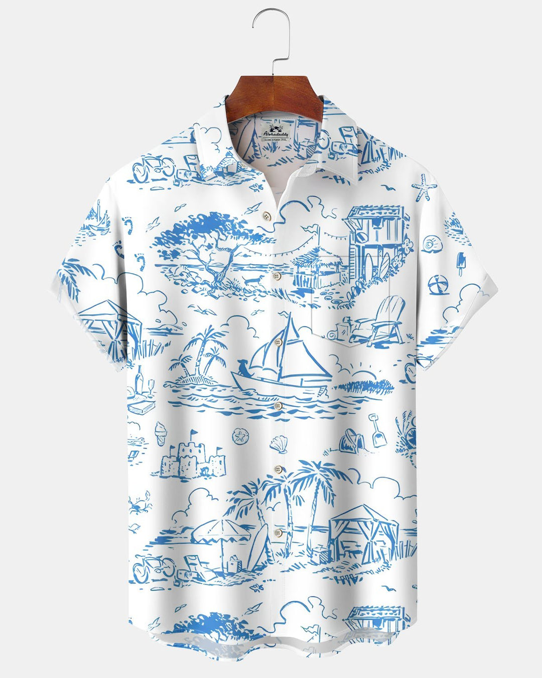 Alohadaddy® Casual Beach Vacation Print Art Button Pocket Cardigan Men&
