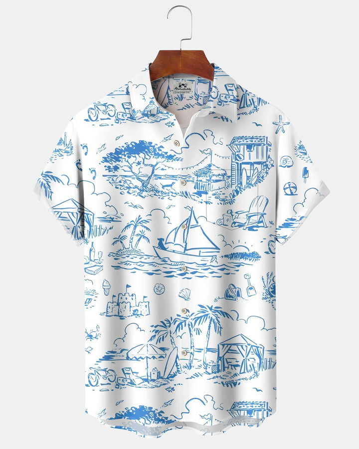 Alohadaddy® Casual Beach Vacation Print Art Button Pocket Cardigan Men&