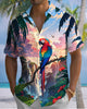 Alohadaddy® Hawaiian Parrot Print Art Button Pocket Cardigan Men's Short Sleeve Shirt Big & Tall