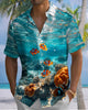 Alohadaddy® Hawaiian Ocean Print Art Button Pocket Cardigan Men's Short Sleeve Shirt