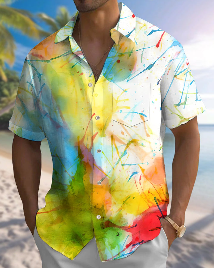 Alohadaddy® Retro Abstract Print Art Button Pocket Cardigan Men&