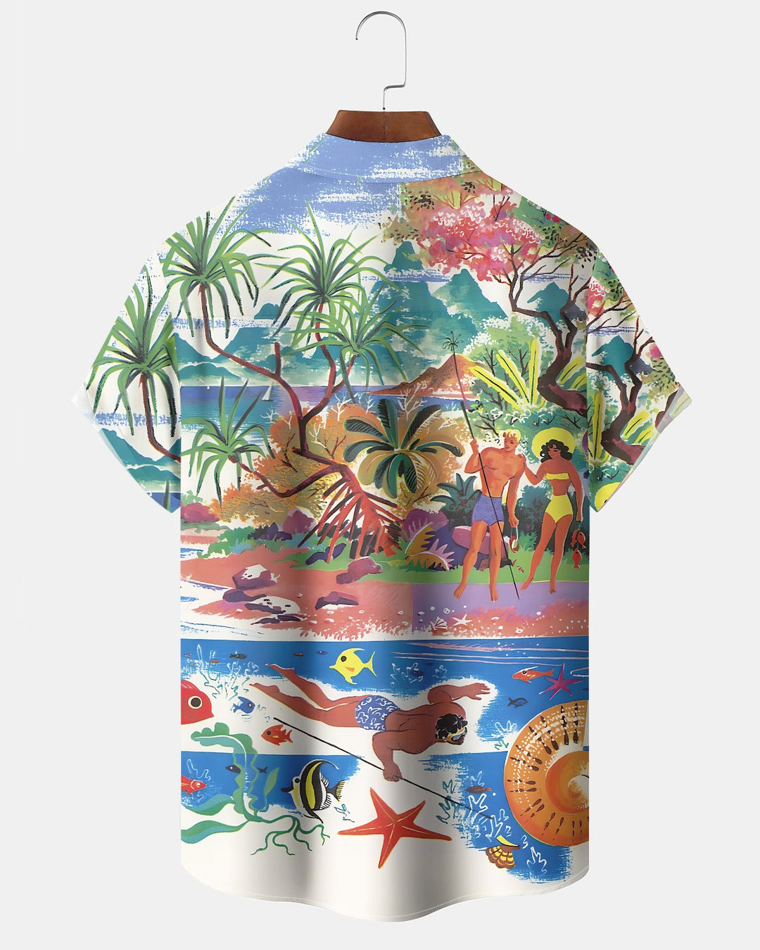 Alohadaddy® Hawaiian Beach Resort Print Art Button Pocket Cardigan Men&