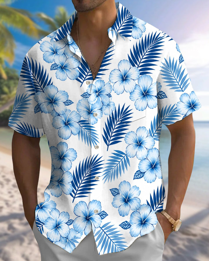 Alohadaddy® Hawaiian Palm Leaf Print Art Button Pocket Cardigan Men&