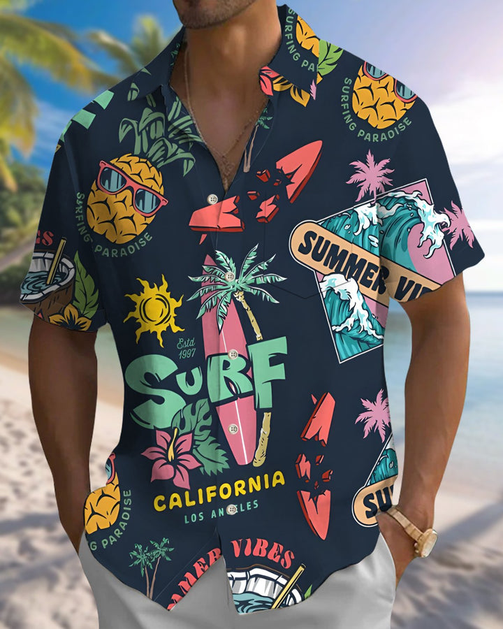 Alohadaddy® Hawaiian Palm Tree Print Art Button Pocket Cardigan Men&