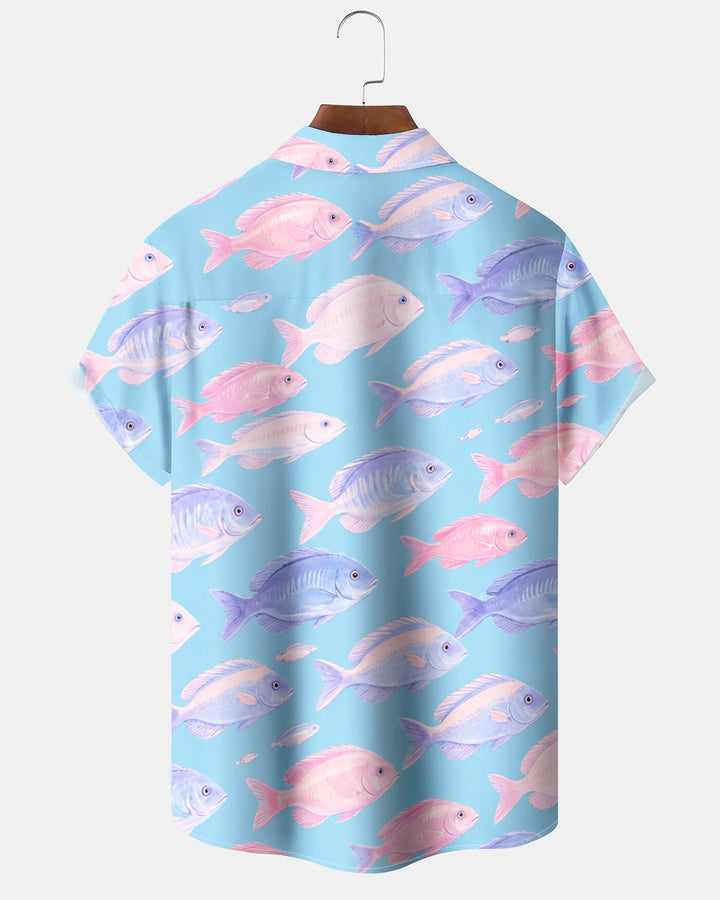 Alohadaddy® Hawaiian Fish Print Art Button Pocket Cardigan Men&