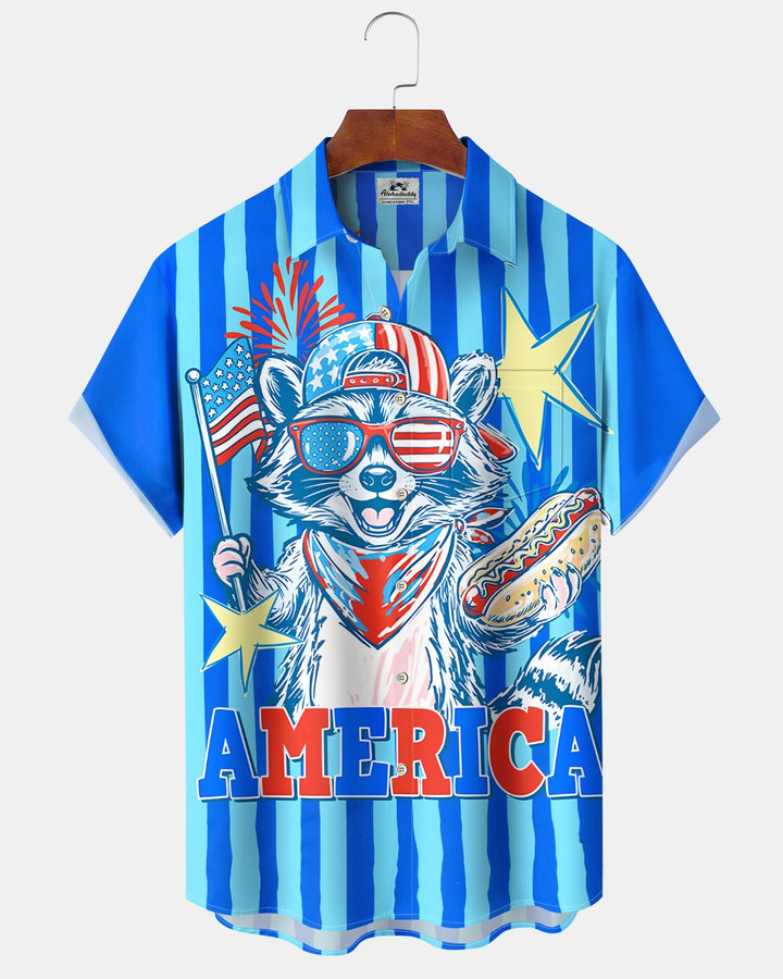 Alohadaddy® Holiday Independence Day Print Art Button Pocket Cardigan Men&