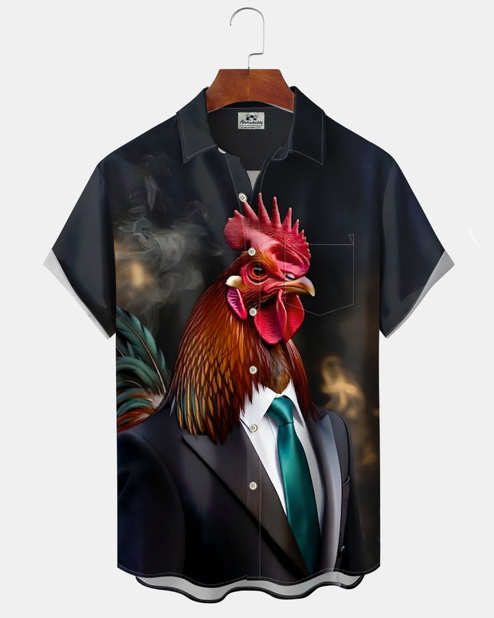 Alohadaddy® Casual Rooster Print Art Button Pocket Cardigan Men&