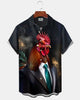 Alohadaddy® Casual Rooster Print Art Button Pocket Cardigan Men's Short Sleeve Shirt
