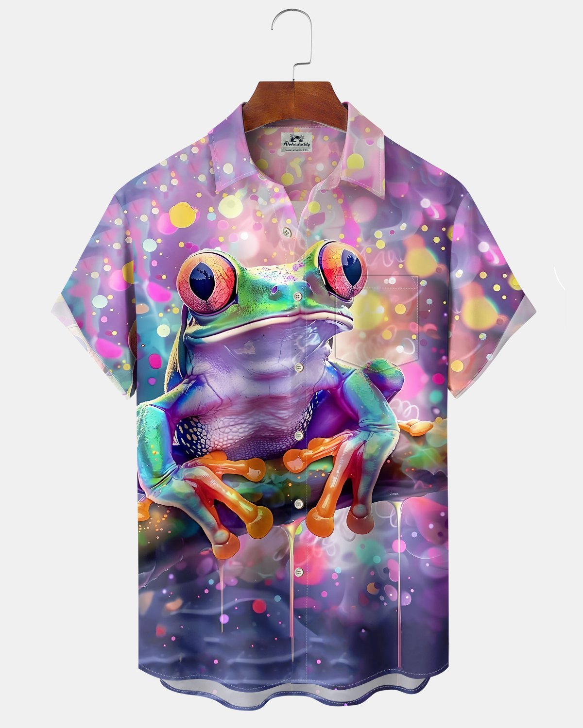 Alohadaddy® Vintage Frog Print Art Button Pocket Cardigan Men's Short Sleeve Shirt