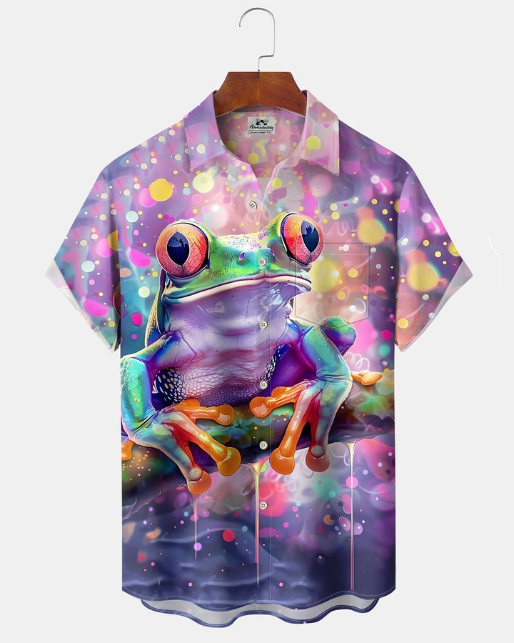 Alohadaddy® Vintage Frog Print Art Button Pocket Cardigan Men&