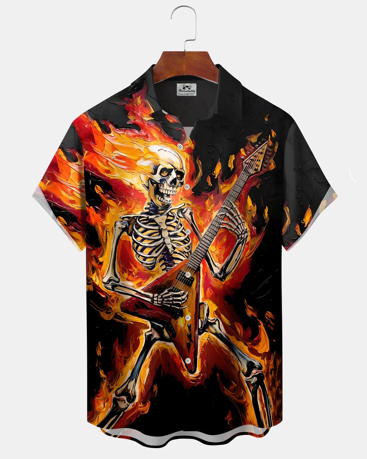 Alohadaddy® Men's Short-Sleeve Cardigan Shirt  Vintage Skull & Music Art Print with Pocket