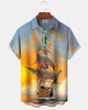 Alohadaddy® Men's Short-Sleeve Button-Down Shirt with Sailboat Print Pocket and Cardigan-Style Front