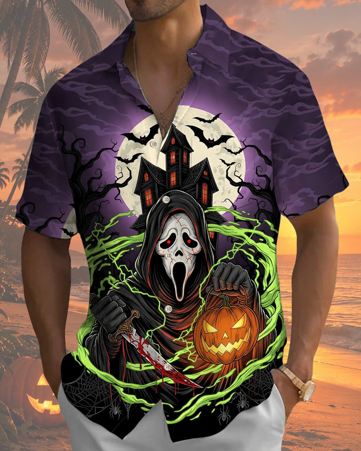 Alohadaddy® Holiday Halloween Graphic Print Button-Down Pocket Cardigan-Style Men&
