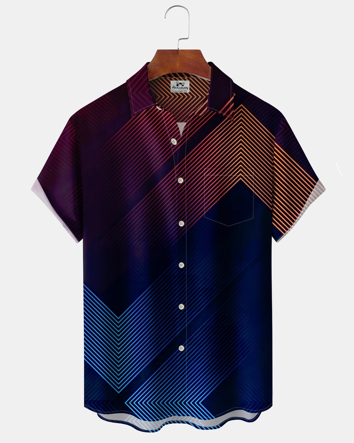 Alohadaddy® Men's Short-Sleeve Button-Down Shirt   Casual Style with Gradient Geometric Art Print and Pocket