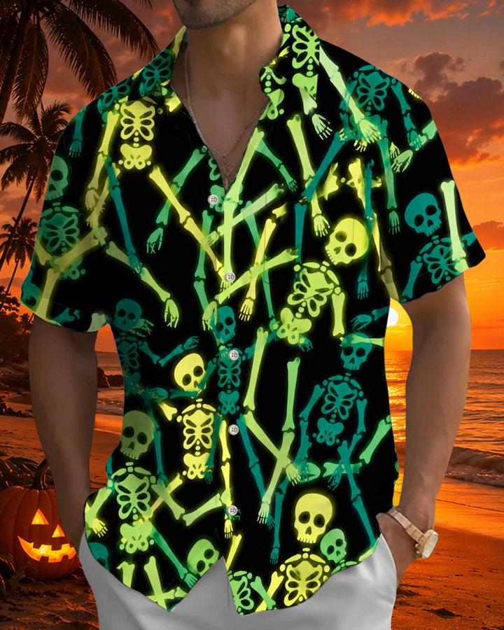 Alohadaddy® Holiday/Halloween Print Button-Down Short-Sleeve Shirt with Pocket