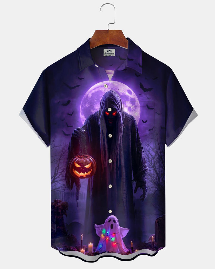 Alohadaddy® Holiday Halloween Graphic Print Button-Down Pocket Cardigan-Style Men&