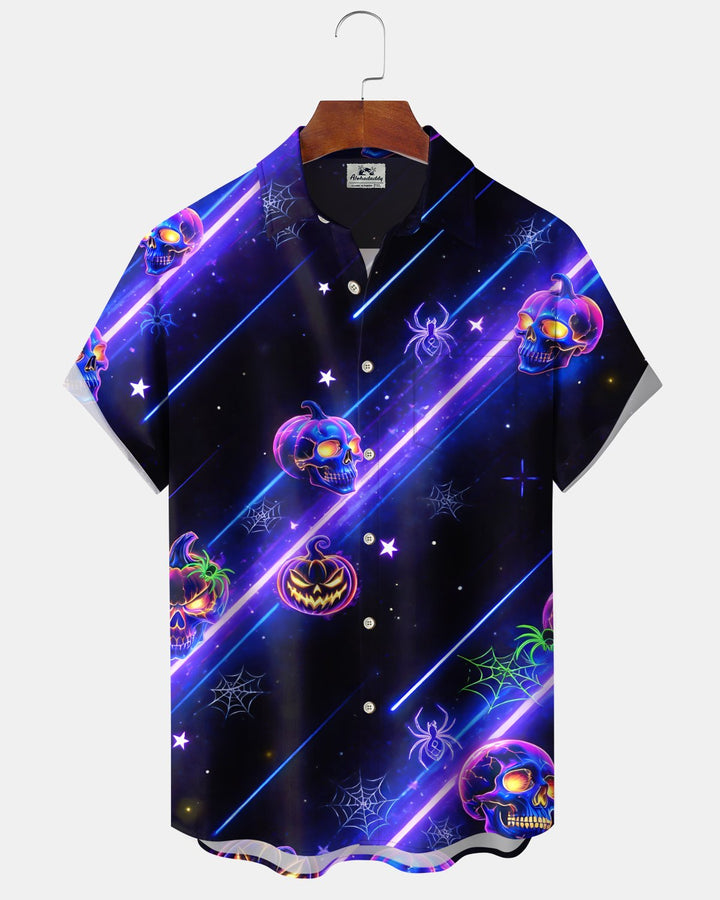 Alohadaddy® Holiday Halloween Rubber Duck Print Button-Down Pocket Short-Sleeve Shirt for Men