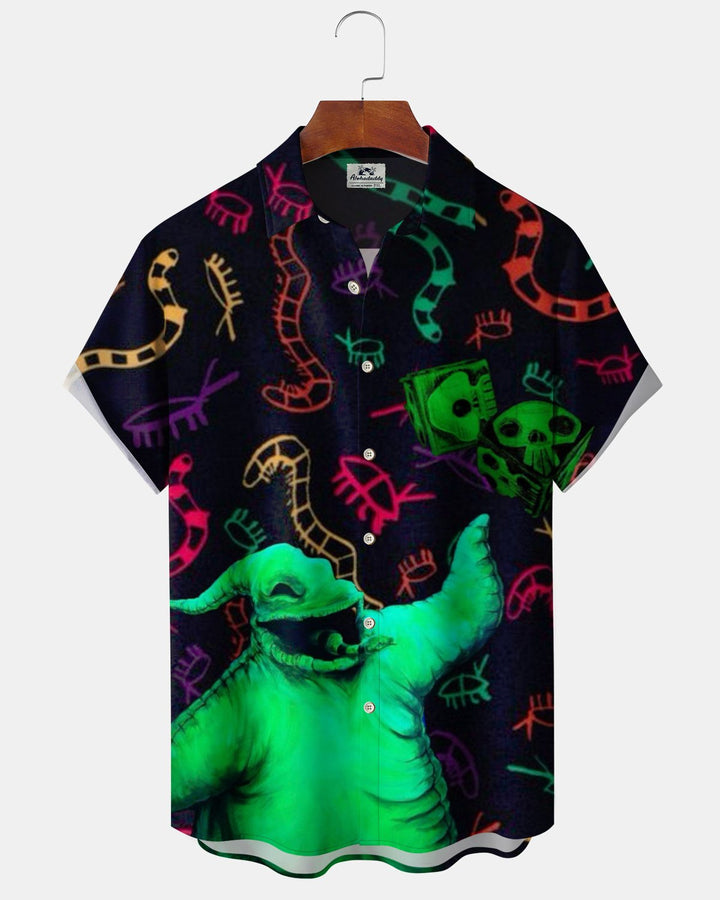 Alohadaddy® Holiday Halloween Oogie Boogie Monster Print Button-Down Pocket Cardigan-Style Men&