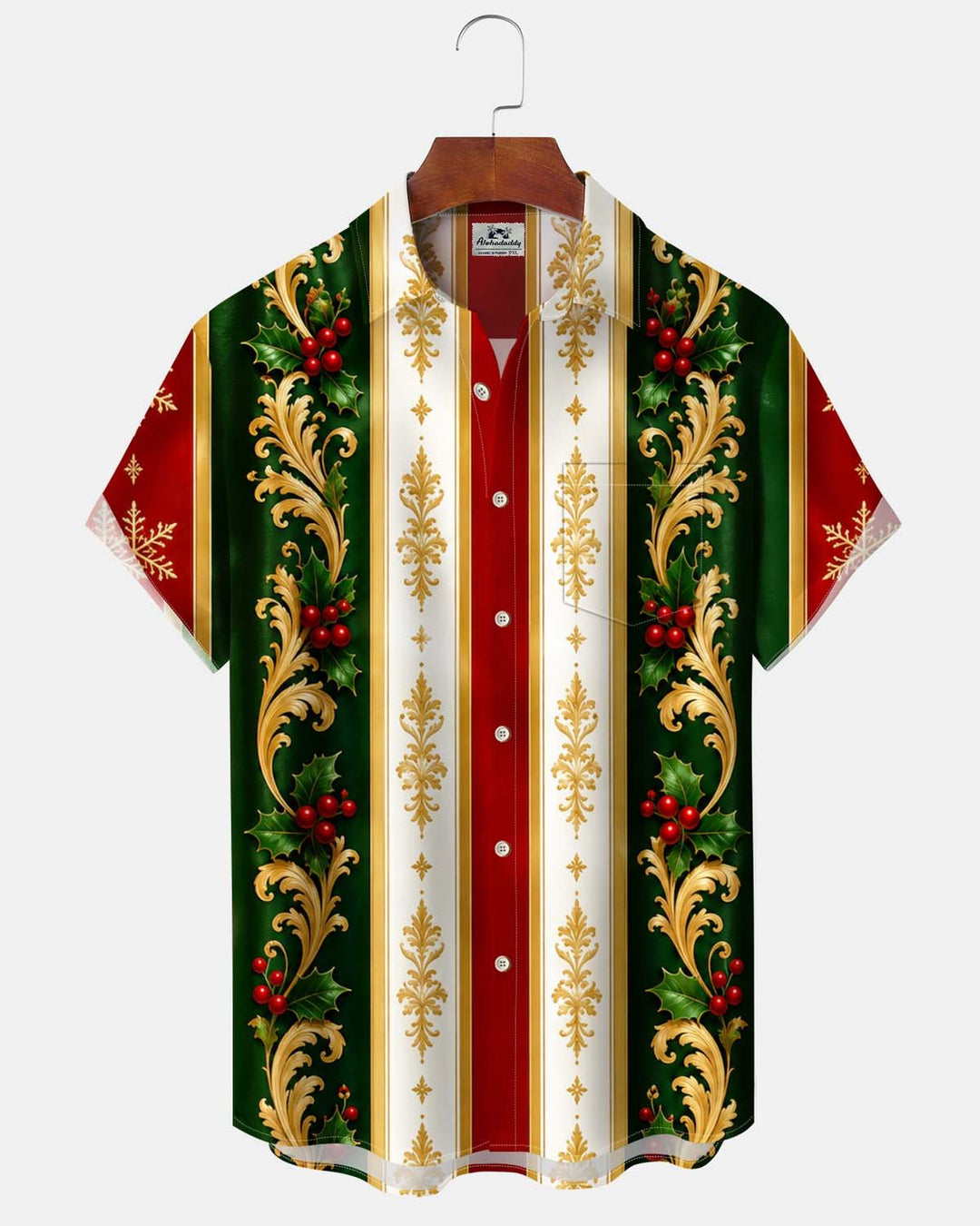Alohadaddy® Holiday/Christmas Print Button-Down Short-Sleeve Shirt with Pocket for Men