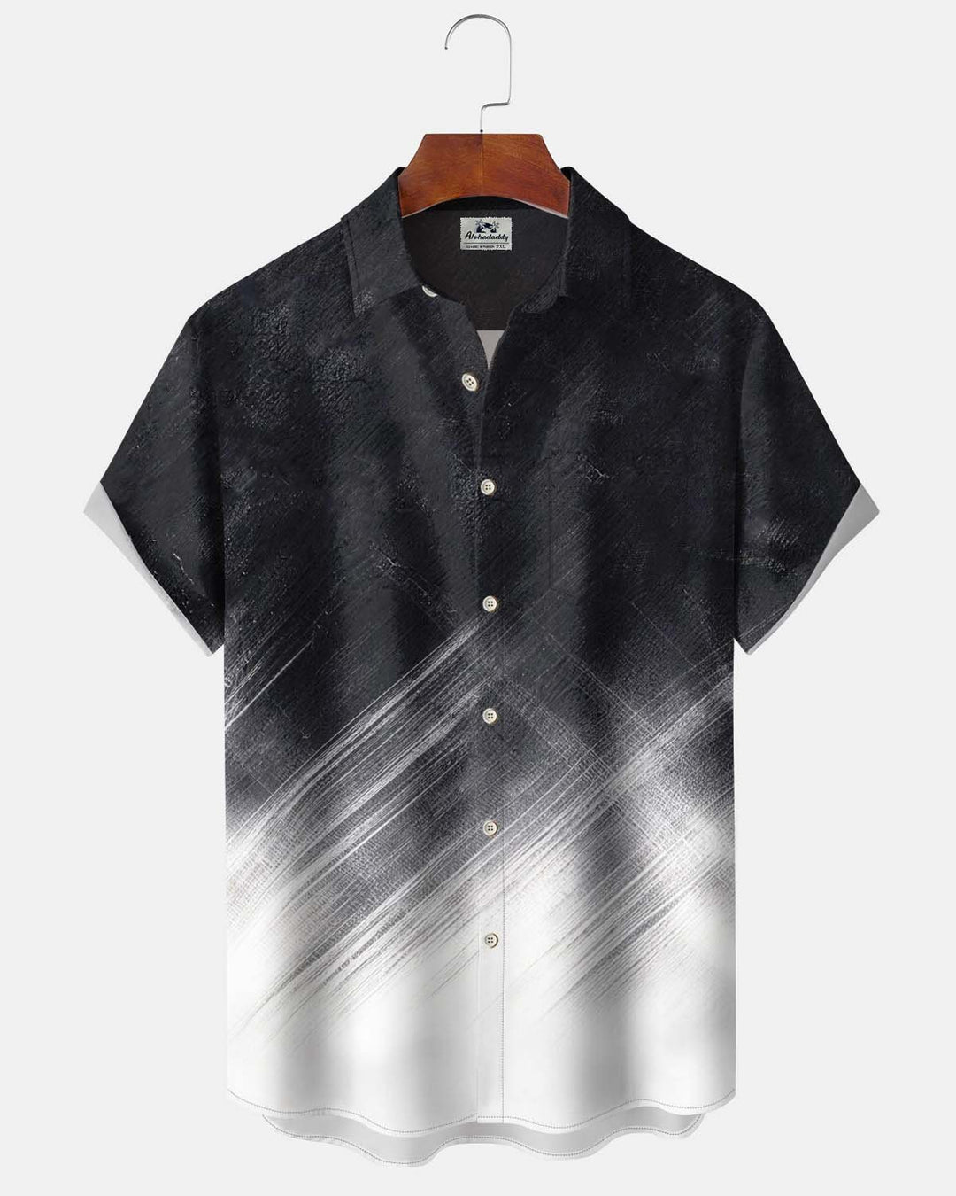 Alohadaddy® Men’s Short-Sleeve Button-Down Shirt  Casual Black-to-White Gradient  Artistic Print with Pocket