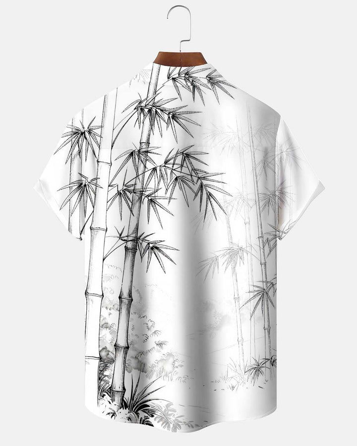 Alohadaddy® Men’s Short-Sleeve Button-Down Shirt with Bamboo Print Featuring a Chest Pocket