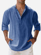Alohadaddy Vintage Casual Basic Cotton Linen Long Sleeve Band Collar Shirts Breathable Comfortable Camp Shirts