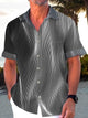 Alohadaddy Retro Stripe Print Men's Button Pocket Short Sleeve Shirt