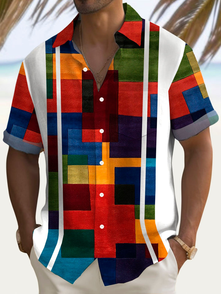 Alohadaddy Retro Color Block 3D Geometric Print Men&