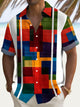Alohadaddy Retro Color Block 3D Geometric Print Men's Button Pocket Short Sleeve Shirt