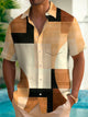 Alohadaddy Retro Geometric Color Block Print Men's Button Pocket Short Sleeve Shirt