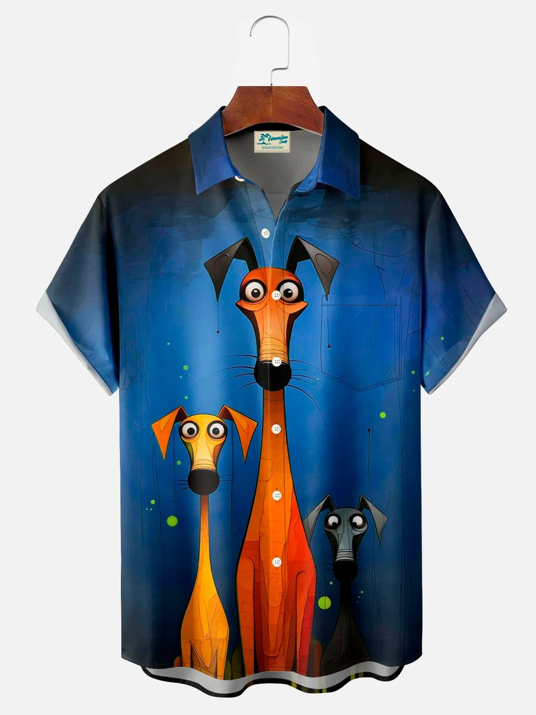 Camisa de manga corta con bolsillo abotonado y estampado digital 3D de perro retro Alohadaddy para hombre, talla grande y alta