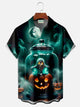 Alohadaddy Halloween Pumpkin Ghost 3D Digital Print Men's Button Pocket Short Sleeve Shirt Big & Tall