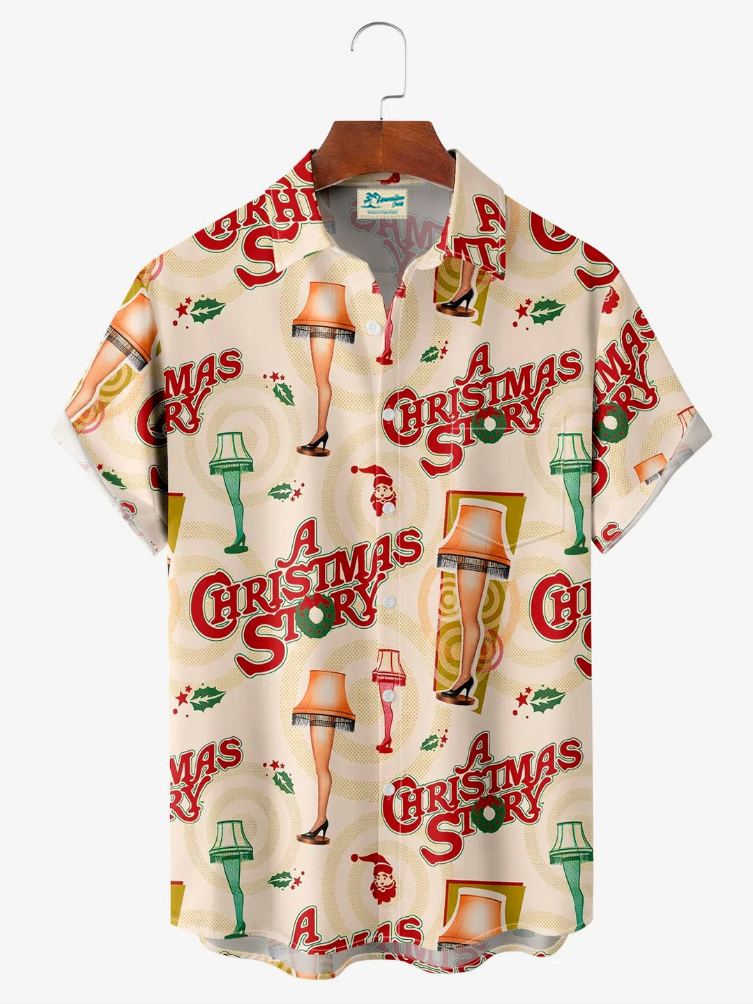 Camisa de manga corta con bolsillo y botones para hombre con estampado digital 3D de película navideña retro de Alohadaddy, talla grande y alta