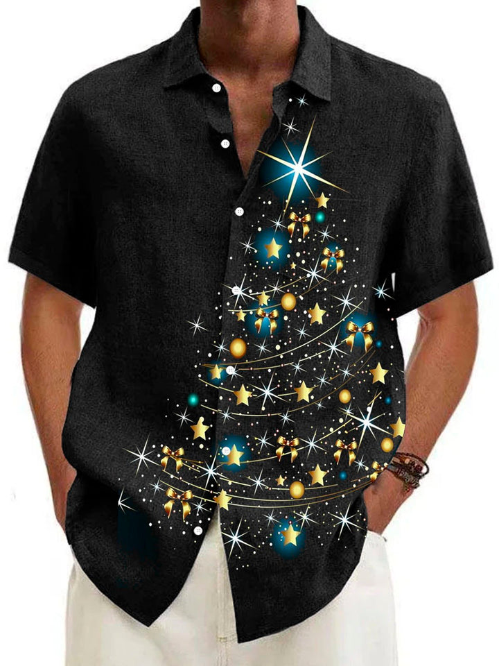 Camisa de manga corta con bolsillo abotonado y estampado navideño para hombre de Alohadaddy